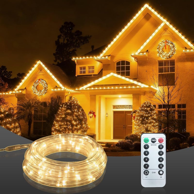 FUYO 50ft LED Rope Light with Remote 8 Modes Strip Lights with Timer & Memory 5.5mm Large Diameter Twinkle Lights for Wedding Garden Christmas Halloween Bedroom Patio Decorations(15M, Warm White) - Image 1